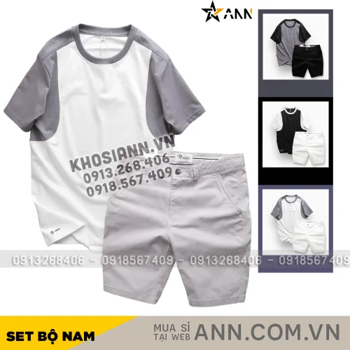 Chỗ sỉ set Bộ Nam Áo Thun Cổ Tròn Tay Phối Màu Quần Short Kaki Rurumen Cao Cấp