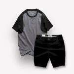 Chỗ sỉ set Bộ Nam Áo Thun Cổ Tròn Tay Phối Màu Quần Short Kaki Rurumen Cao Cấp