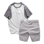 Chỗ sỉ set Bộ Nam Áo Thun Cổ Tròn Tay Phối Màu Quần Short Kaki Rurumen Cao Cấp