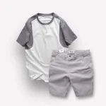 Chỗ sỉ set Bộ Nam Áo Thun Cổ Tròn Tay Phối Màu Quần Short Kaki Rurumen Cao Cấp