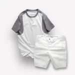 Chỗ sỉ set Bộ Nam Áo Thun Cổ Tròn Tay Phối Màu Quần Short Kaki Rurumen Cao Cấp