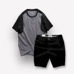Chỗ sỉ set Bộ Nam Áo Thun Cổ Tròn Tay Phối Màu Quần Short Kaki Rurumen Cao Cấp