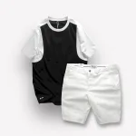 Chỗ sỉ set Bộ Nam Áo Thun Cổ Tròn Tay Phối Màu Quần Short Kaki Rurumen Cao Cấp