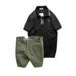 Set nam Pack Horse polo cổ bẻ logo Prefect và short kaki Size 36