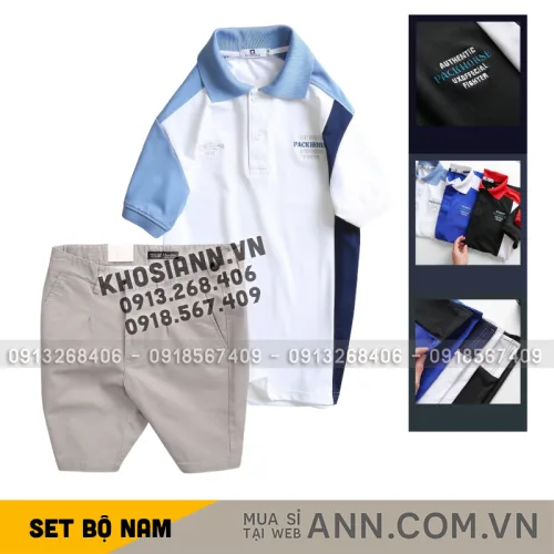 Set nam polo cá sấu poly ghép vải phối short kaki co giãn size 36