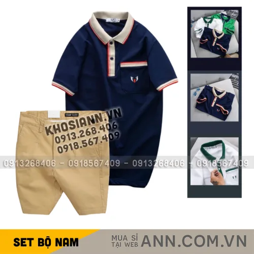 Chuyên sỉ set Bộ Nam - Áo Thun Nam Polo Cổ Bẻ Cá Sấu Poly Túi Nhỏ Thêu Logo Và Quần Short Kaki Co Giãn Phối Nút Cao Cấp (Có Size 36)