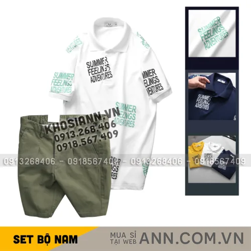 Shop sỉ set Bộ Nam - Áo Thun Nam Polo Cổ Bẻ In Chữ Summer Bền Đẹp Và Quần Short Kaki Co Giãn Phối Nút Cao Cấp (Có Size 36)