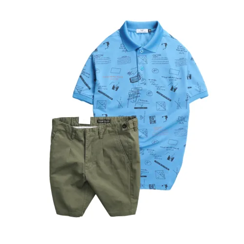 Set nam áo polo cổ bẻ in họa tiết phối quần short kaki co giãn, size 36