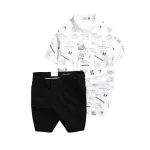 Set nam áo polo cổ bẻ in họa tiết phối quần short kaki co giãn, size 36