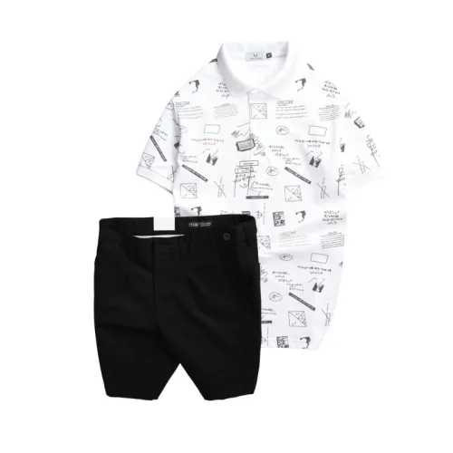 Set nam áo polo cổ bẻ in họa tiết phối quần short kaki co giãn, size 36
