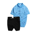 Set nam áo polo cổ bẻ in họa tiết phối quần short kaki co giãn, size 36