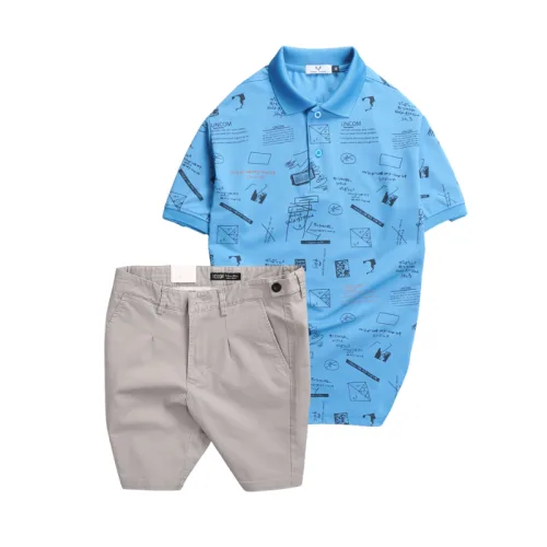 Set nam áo polo cổ bẻ in họa tiết phối quần short kaki co giãn, size 36