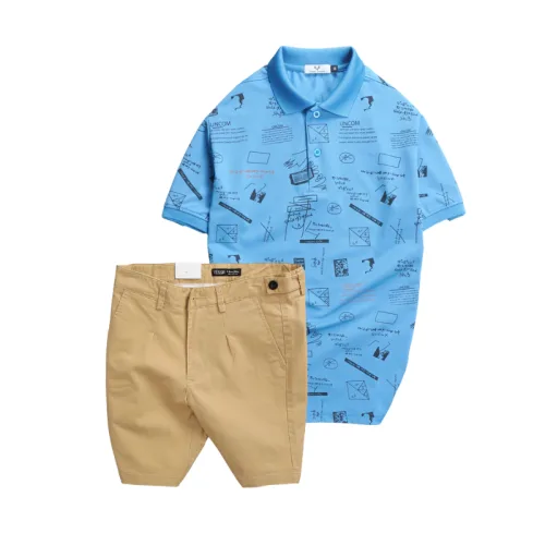 Set nam áo polo cổ bẻ in họa tiết phối quần short kaki co giãn, size 36