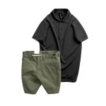 Set nam áo polo cổ bẻ trơn và quần short kaki phối nút, size 36