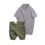 Set nam áo polo cổ bẻ trơn và quần short kaki phối nút, size 36
