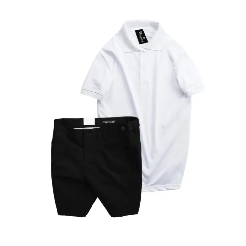 Set nam áo polo cổ bẻ trơn và quần short kaki phối nút, size 36
