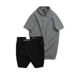 Set nam áo polo cổ bẻ trơn và quần short kaki phối nút, size 36