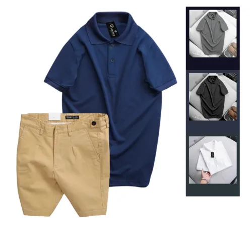 Hình ảnh Set Bộ Nam - Áo Thun Nam Polo Cổ Bẻ Màu Trơn Đơn Giản Và Quần Short Kaki Co Giãn Phối Nút Cao Cấp (Có Size 36) trong bộ sưu tập quần short kaki nam