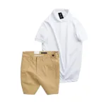 Set nam áo polo cổ bẻ trơn và quần short kaki phối nút, size 36