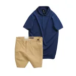 Set nam áo polo cổ bẻ trơn và quần short kaki phối nút, size 36