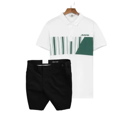 Nguồn hàng sỉ set Bộ Nam - Áo Thun Nam Polo Cổ Bẻ Phối Họa Tiết Sọc Ngang Cá Sấu Poly - Quần Short Kaki Co Giãn Phối Nút Cao Cấp (Có Size 36)
