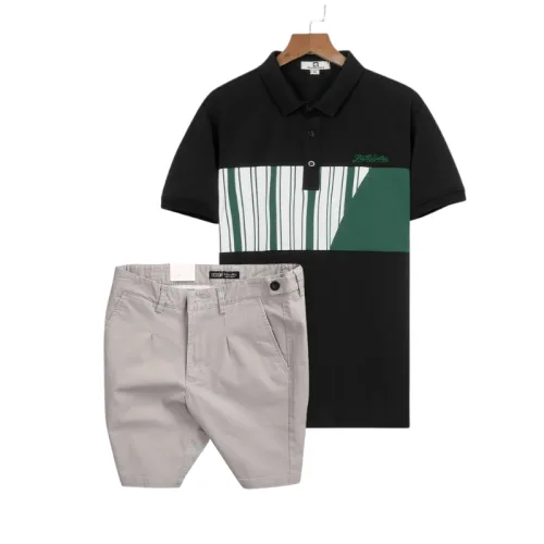 Nguồn hàng sỉ set Bộ Nam - Áo Thun Nam Polo Cổ Bẻ Phối Họa Tiết Sọc Ngang Cá Sấu Poly - Quần Short Kaki Co Giãn Phối Nút Cao Cấp (Có Size 36)