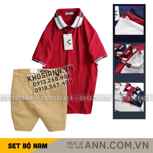 Chỗ sỉ set Bộ Nam - Áo Thun Nam Polo Cổ Bẻ Phối Sọc Thêu Logo Chữ Trước Ngực Bền Đẹp Và Quần Short Kaki Co Giãn Phối Nút Cao Cấp (Có Size 36)