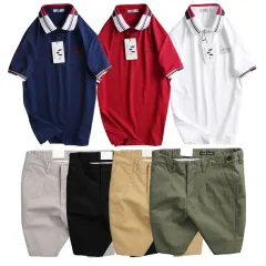 Chỗ sỉ set Bộ Nam - Áo Thun Nam Polo Cổ Bẻ Phối Sọc Thêu Logo Chữ Trước Ngực Bền Đẹp Và Quần Short Kaki Co Giãn Phối Nút Cao Cấp (Có Size 36)