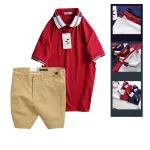Chỗ sỉ set Bộ Nam - Áo Thun Nam Polo Cổ Bẻ Phối Sọc Thêu Logo Chữ Trước Ngực Bền Đẹp Và Quần Short Kaki Co Giãn Phối Nút Cao Cấp (Có Size 36)