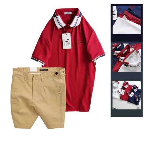 Chỗ sỉ set Bộ Nam - Áo Thun Nam Polo Cổ Bẻ Phối Sọc Thêu Logo Chữ Trước Ngực Bền Đẹp Và Quần Short Kaki Co Giãn Phối Nút Cao Cấp (Có Size 36)