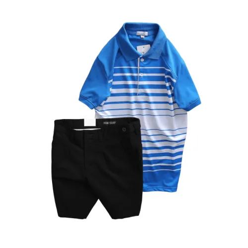 Bộ nam áo thun polo cổ bẻ phối sọc trắng và quần short kaki co giãn phối nút (có size 36)