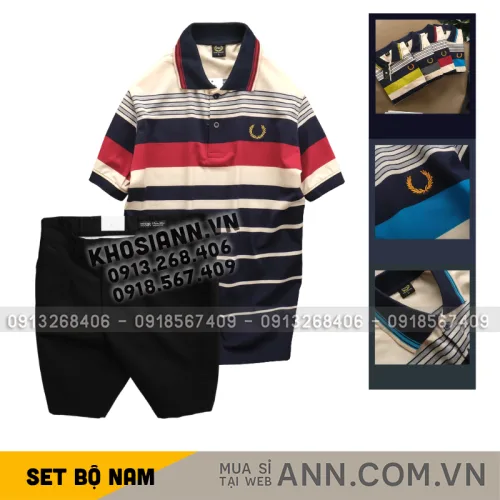 Chỗ sỉ set Bộ Nam - Áo Thun Nam Polo Cổ Bẻ Phối Sọc Vải Cotton Thêu Logo Hoàng Gia Và Quần Short Kaki Co Giãn Phối Nút Cao Cấp (Có Size 36)