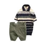 Chỗ sỉ set Bộ Nam - Áo Thun Nam Polo Cổ Bẻ Phối Sọc Vải Cotton Thêu Logo Hoàng Gia Và Quần Short Kaki Co Giãn Phối Nút Cao Cấp (Có Size 36)