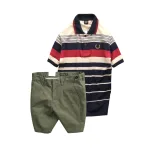 Chỗ sỉ set Bộ Nam - Áo Thun Nam Polo Cổ Bẻ Phối Sọc Vải Cotton Thêu Logo Hoàng Gia Và Quần Short Kaki Co Giãn Phối Nút Cao Cấp (Có Size 36)