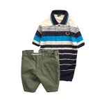 Chỗ sỉ set Bộ Nam - Áo Thun Nam Polo Cổ Bẻ Phối Sọc Vải Cotton Thêu Logo Hoàng Gia Và Quần Short Kaki Co Giãn Phối Nút Cao Cấp (Có Size 36)
