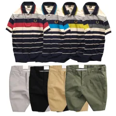 Chỗ sỉ set Bộ Nam - Áo Thun Nam Polo Cổ Bẻ Phối Sọc Vải Cotton Thêu Logo Hoàng Gia Và Quần Short Kaki Co Giãn Phối Nút Cao Cấp (Có Size 36)
