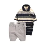 Chỗ sỉ set Bộ Nam - Áo Thun Nam Polo Cổ Bẻ Phối Sọc Vải Cotton Thêu Logo Hoàng Gia Và Quần Short Kaki Co Giãn Phối Nút Cao Cấp (Có Size 36)