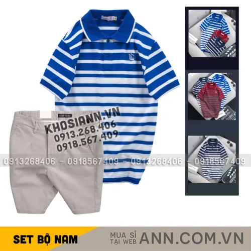 Chuyên sỉ set Bộ Nam - Áo Thun Nam Polo Cổ Bẻ Sọc Ngang Thêu Logo Trước Ngực Và Quần Short Kaki Co Giãn Phối Nút Cao Cấp (Có Size 36)