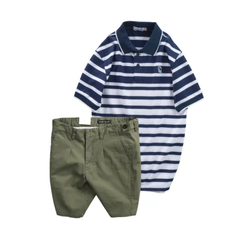 Chuyên sỉ set Bộ Nam - Áo Thun Nam Polo Cổ Bẻ Sọc Ngang Thêu Logo Trước Ngực Và Quần Short Kaki Co Giãn Phối Nút Cao Cấp (Có Size 36)