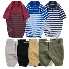 Chuyên sỉ set Bộ Nam - Áo Thun Nam Polo Cổ Bẻ Sọc Ngang Thêu Logo Trước Ngực Và Quần Short Kaki Co Giãn Phối Nút Cao Cấp (Có Size 36)
