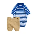 Chuyên sỉ set Bộ Nam - Áo Thun Nam Polo Cổ Bẻ Sọc Ngang Thêu Logo Trước Ngực Và Quần Short Kaki Co Giãn Phối Nút Cao Cấp (Có Size 36)