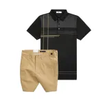Bộ nam cao cấp áo thun polo cổ bẻ sọc nhuyễn phối túi và quần short kaki co giãn phối nút (có size 36)