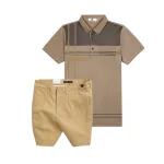Bộ nam cao cấp áo thun polo cổ bẻ sọc nhuyễn phối túi và quần short kaki co giãn phối nút (có size 36)