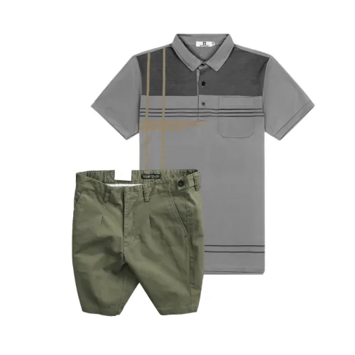 Bộ nam cao cấp áo thun polo cổ bẻ sọc nhuyễn phối túi và quần short kaki co giãn phối nút (có size 36)