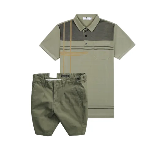 Bộ nam cao cấp áo thun polo cổ bẻ sọc nhuyễn phối túi và quần short kaki co giãn phối nút (có size 36)