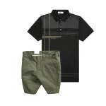 Bộ nam cao cấp áo thun polo cổ bẻ sọc nhuyễn phối túi và quần short kaki co giãn phối nút (có size 36)