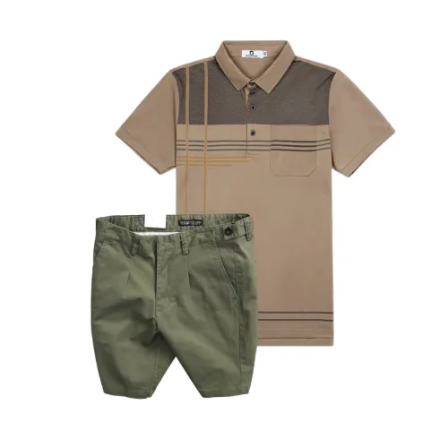 Bộ nam cao cấp áo thun polo cổ bẻ sọc nhuyễn phối túi và quần short kaki co giãn phối nút (có size 36)