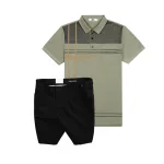 Bộ nam cao cấp áo thun polo cổ bẻ sọc nhuyễn phối túi và quần short kaki co giãn phối nút (có size 36)