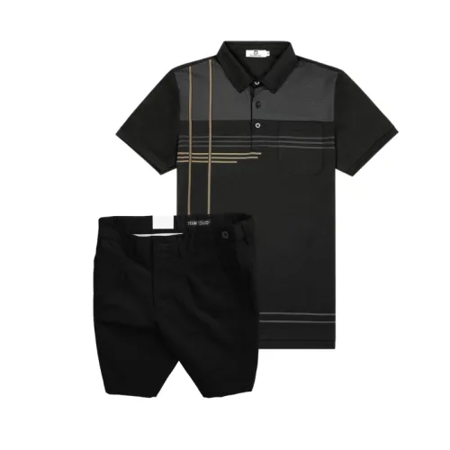 Bộ nam cao cấp áo thun polo cổ bẻ sọc nhuyễn phối túi và quần short kaki co giãn phối nút (có size 36)