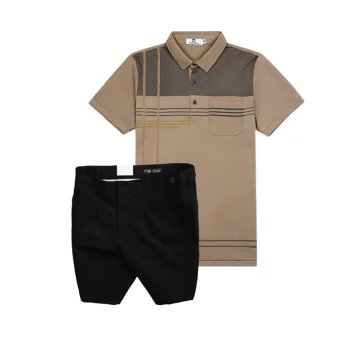 Bộ nam cao cấp áo thun polo cổ bẻ sọc nhuyễn phối túi và quần short kaki co giãn phối nút (có size 36)